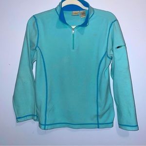 LL Bean Women's 1/4 Zip Fleece Zip Pocket On Sleeve Lt Teal Size Large 14-16